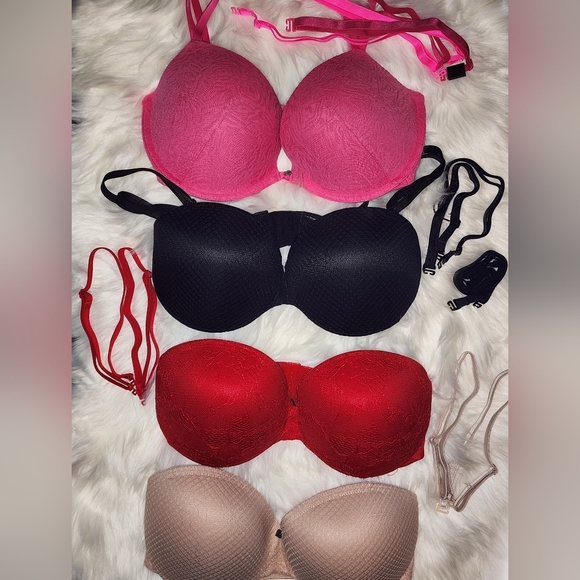 4 Blackheart Black Coverage Strapless Adjustable Underwire Push Up Bras Sz 34D - Picture 2 of 13